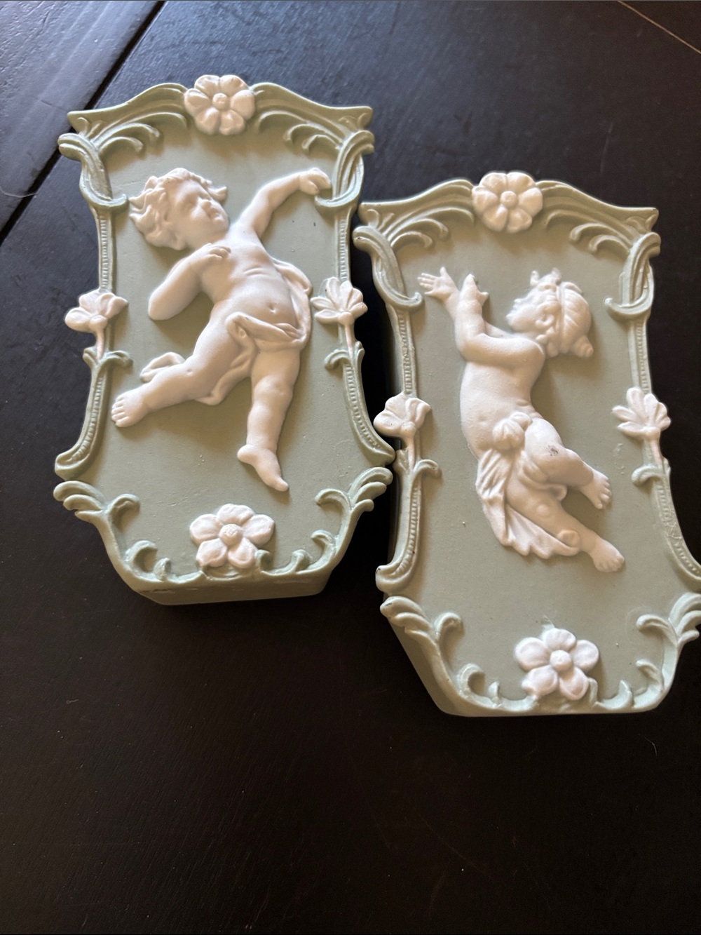 Elegant Vintage Green Jasper-ware Decor Pair.